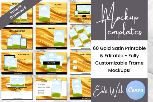 60 Gold Satin Web Mockup Canva Templates: Elevate Your Brand
