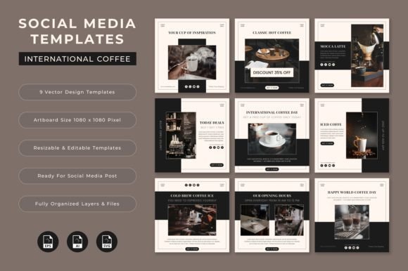 Elevate Your Brand: The Set of Social Media Templates Coffee Day